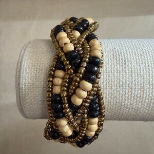 Handmade Gold Black And Tan Woven Bracelet From South America